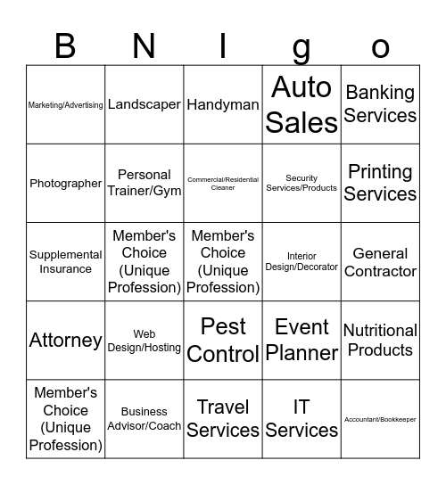 Referral Experts BNIgo Bingo Card