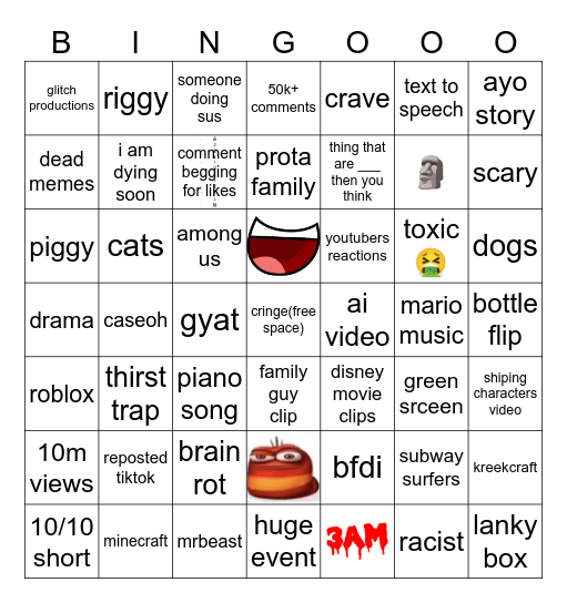 yt shorts bingo Card