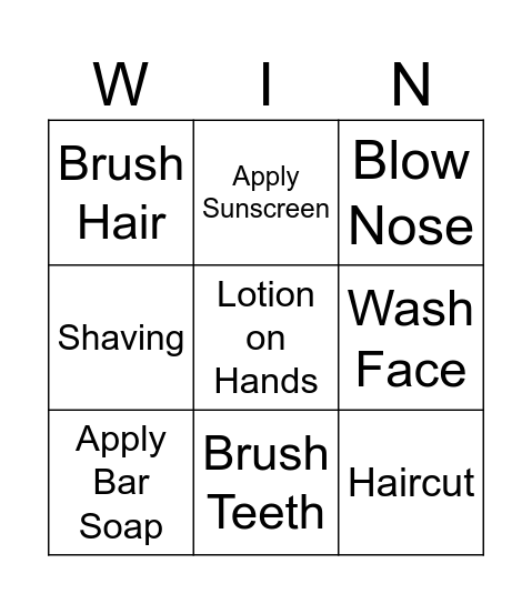 Hygiene Bingo Card