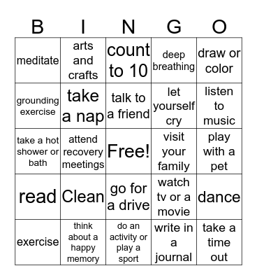 Coping Skills Bingo Card