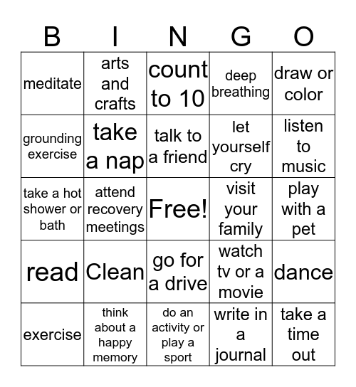 Coping Skills Bingo Card