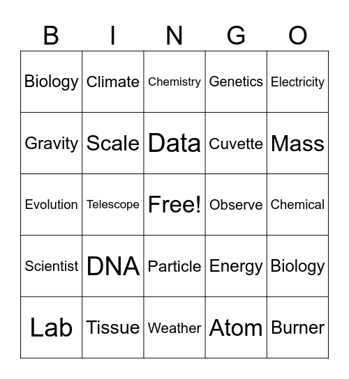 Science Bingo Card