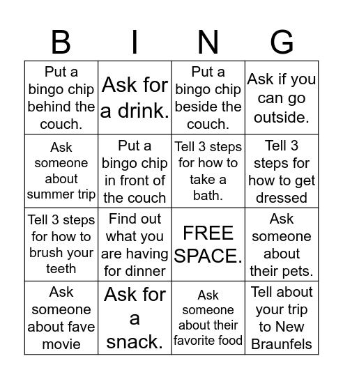 Bella Bingo SPEECH Bingo Card