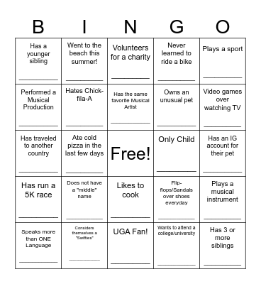 KRCS Freshman Orientation Bingo Card
