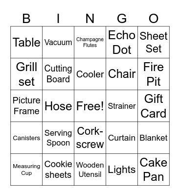 Melissa's Wedding Shower Bingo Card