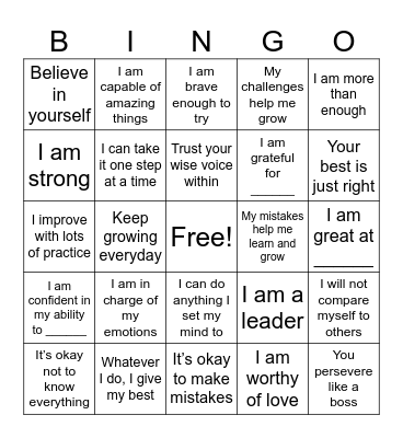 Positive Affirmations Bingo Card