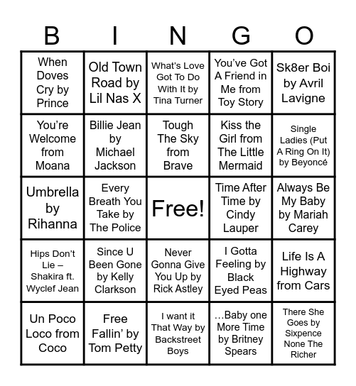 MUSIC BINGO Card