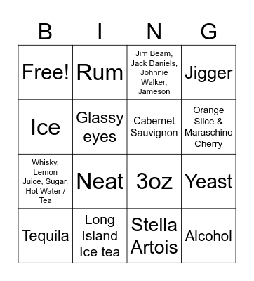 Mixology Bingo Card