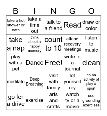 Coping Skills Bingo Card