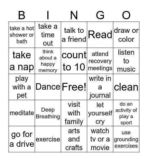 Coping Skills Bingo Card