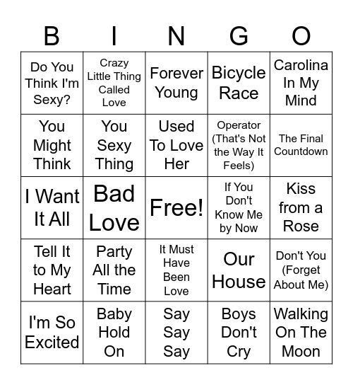 Duck Dive Music Bingo Card