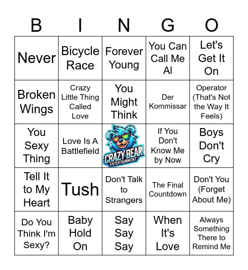 Eclectic Music Bingo Card