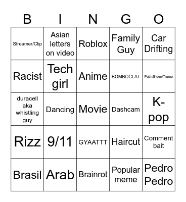 INSTAGRAM BRAINROT BINGO Card
