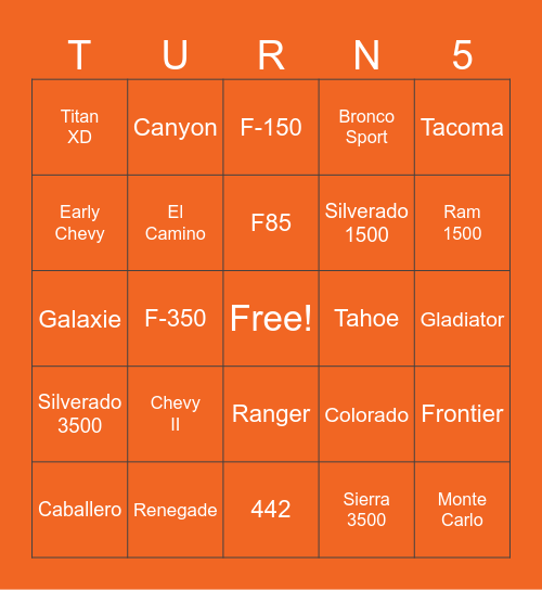 Gas Card Bingo Card