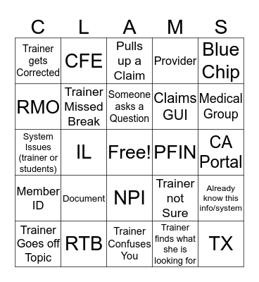 TRAINING Bingo Card