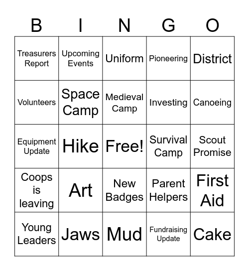 Scout AGM Bingo Card