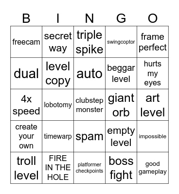 Geometry Dash BINGO Card