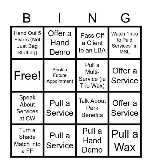 Services Bingo Card