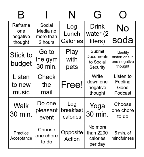 Goals and Achievements DH Bingo Card