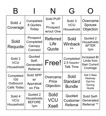 SALES CHALLENGE BINGO Card