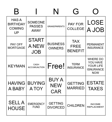 LIFE INSURANCE BINGO Card