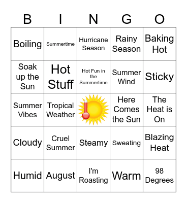 Florida Summer Weather Bingo Card