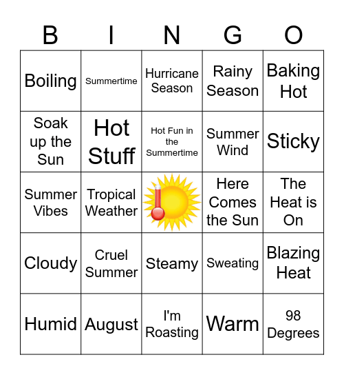 Florida Summer Weather Bingo Card