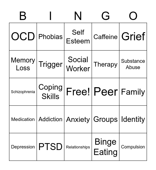 Mental Health Bingo Card