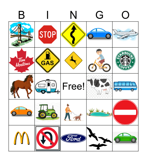 Road trip Bingo Card