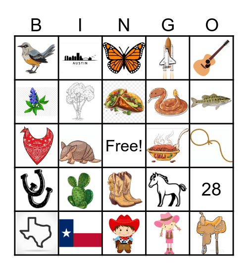 Texas Bingo for Kids Bingo Card