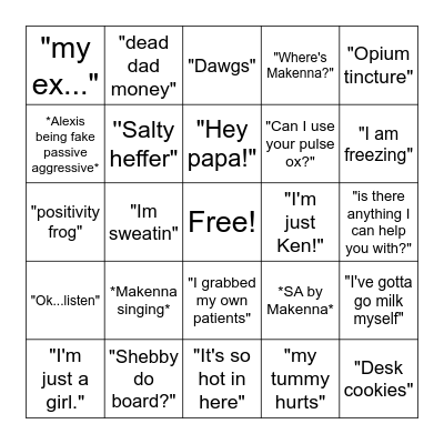 Gold Team Bingo Card