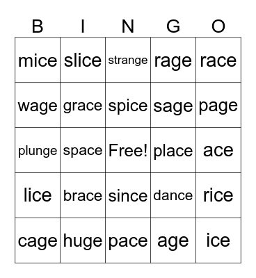 BINGO _ge /j/ and _ce /s/  Lesson 61     UFLI                  Untitled Bingo Card