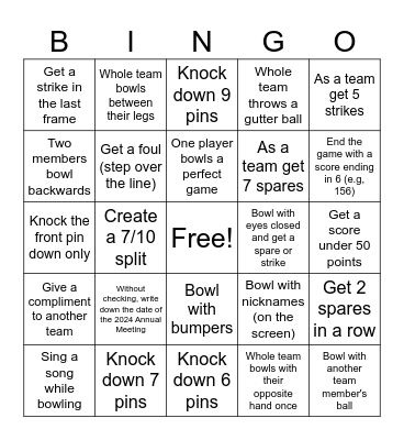 Bowling Bingo Card