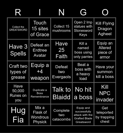 Elden Ring Bingo Card