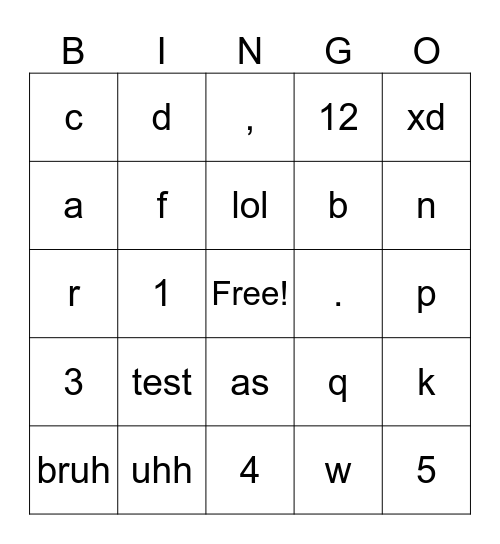 Untitled Bingo Card