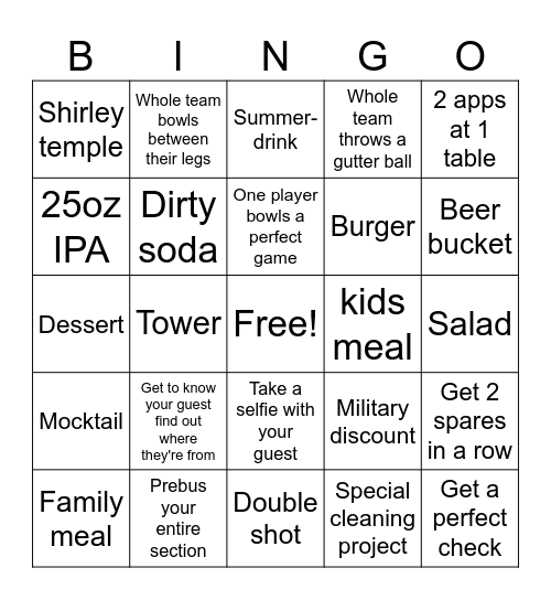 Bowling Bingo Card