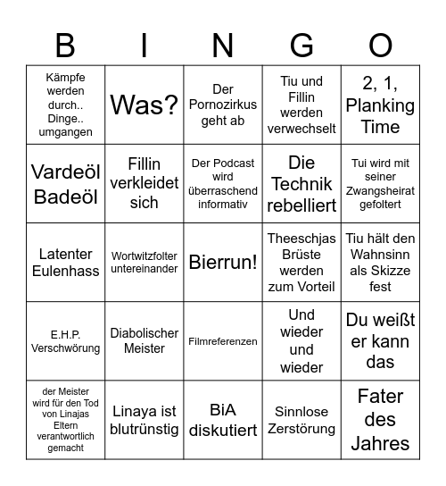 BiAngo: Unhinged Bingo Card