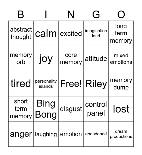 Inside Out Bingo Card