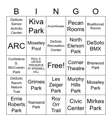 Parks and Recreation Month Bingo Card