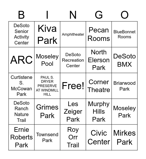 Parks and Recreation Month Bingo Card