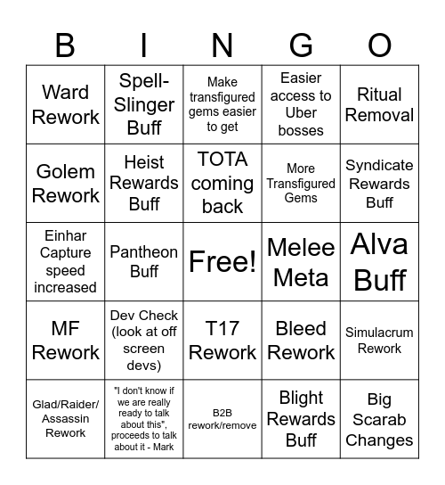 POE 3.25 Bingo Card