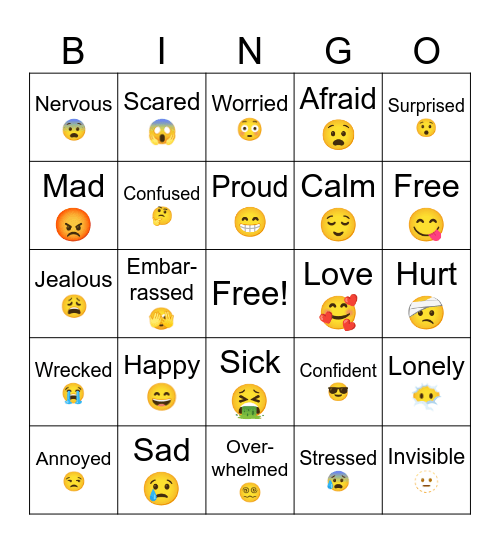 Emotions Music Bingo Card