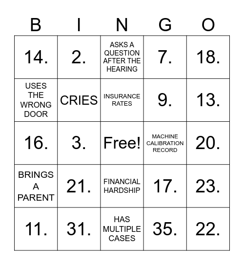 Untitled Bingo Card