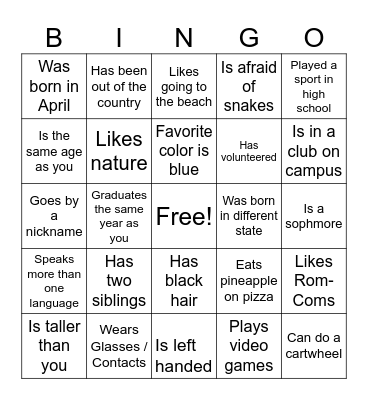 Find Someone Who Bingo Card