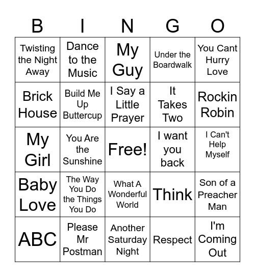 Motown Bingo Card