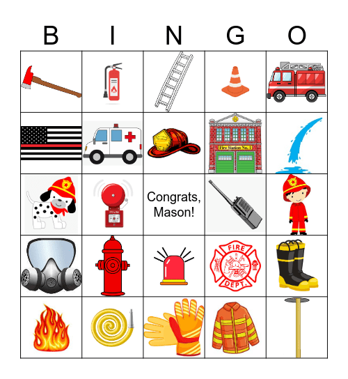 Firefighter Bingo Card
