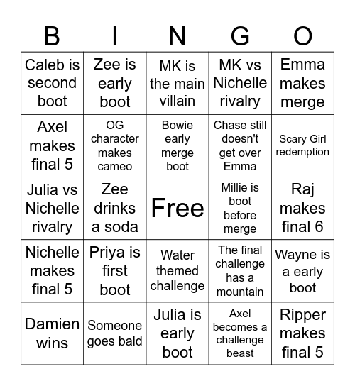 TDI REBOOT S3 PREDICTIONS Bingo Card