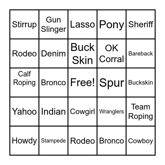 WILD  WEST  BINGO Card