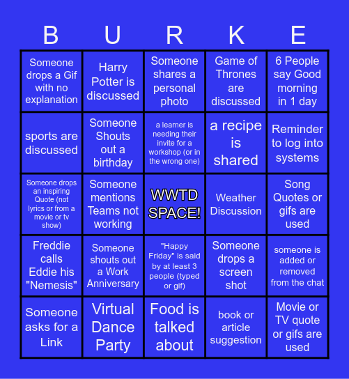 Burke Bingo Card