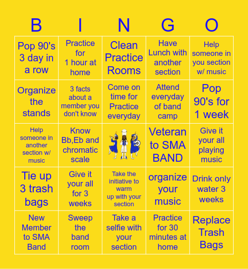 Cougar Marching Band Bingo Card